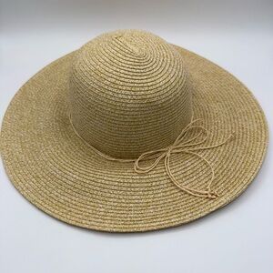 Ann Taylor Wide Brim Straw Hat Natural Sun Hat Beach Boho Summer Floppy Hat NWOT
